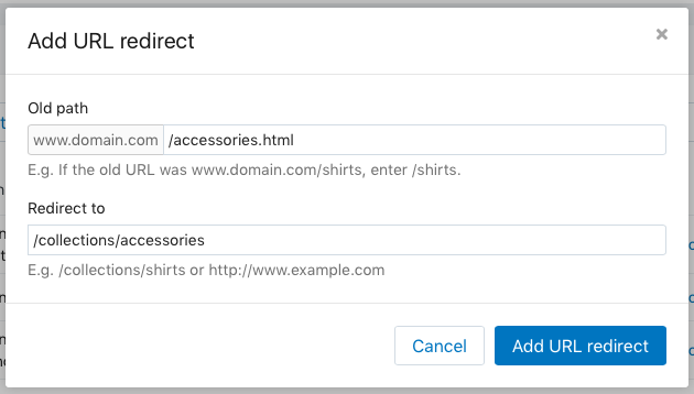 301 redirect magento to shopify example