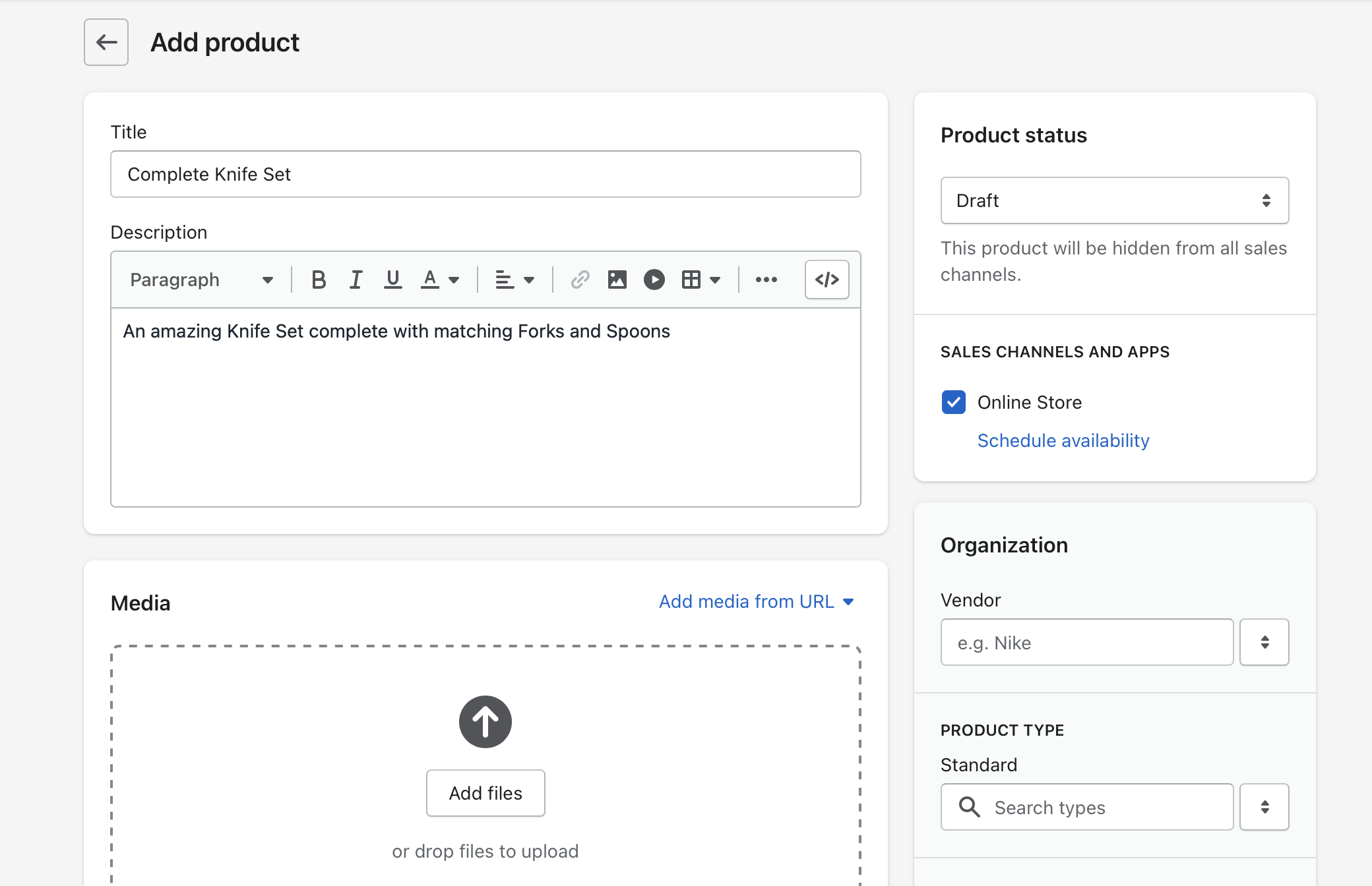 Shopify Product Set