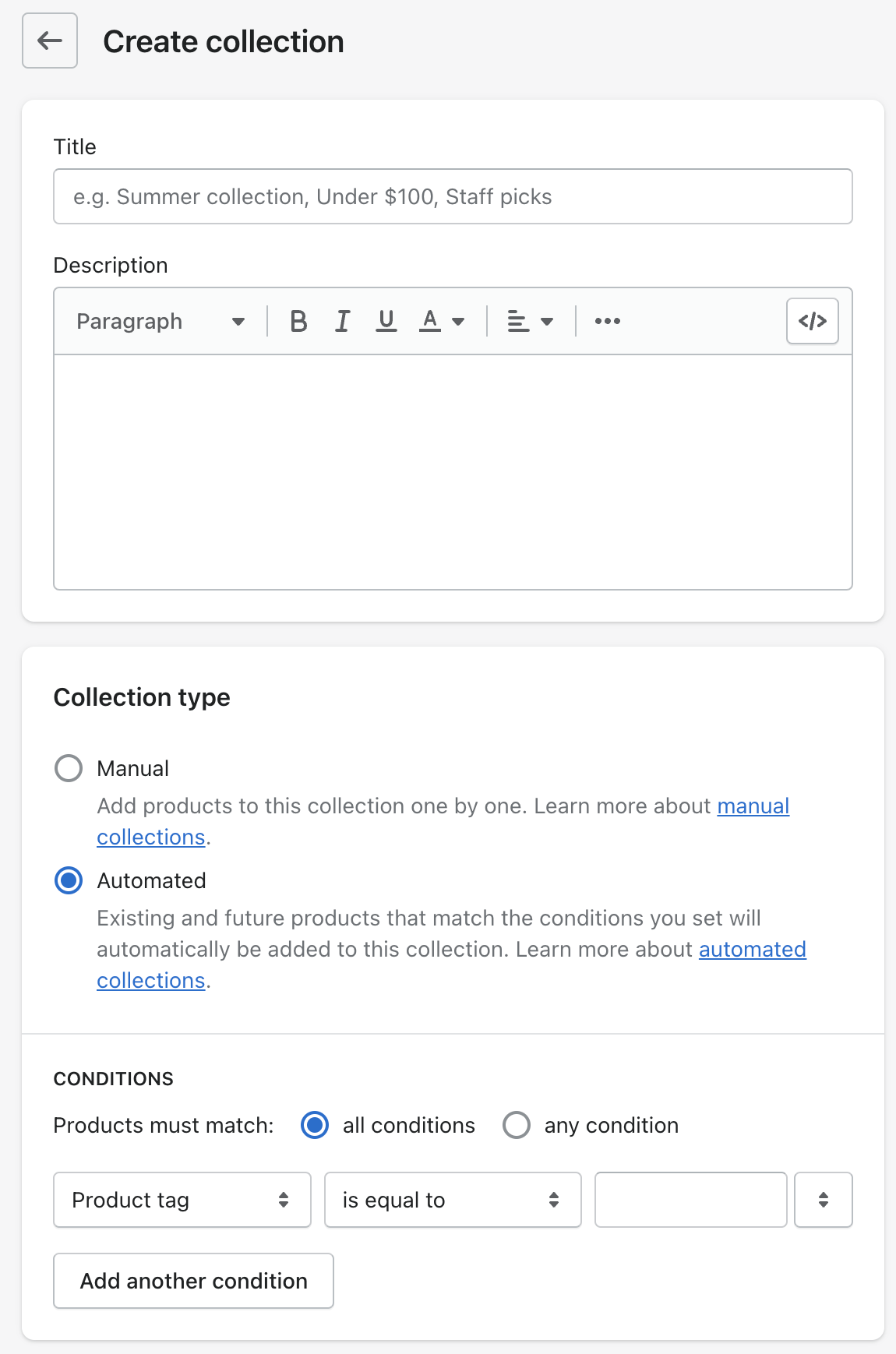 add products to a page collections